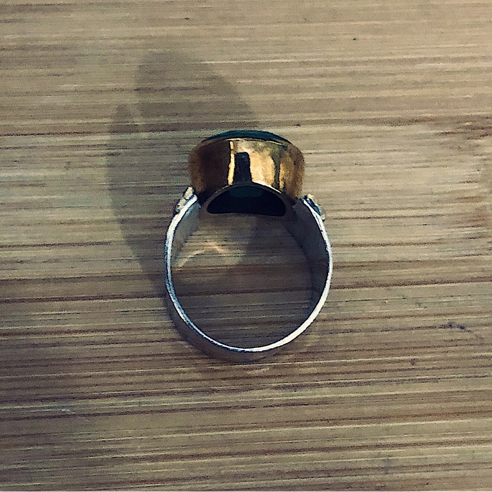 $65 Emerald Yellow Gold & Sterling Silver Estate Ring Size 7 Marked YS925INDIA - Picture 7 of 9